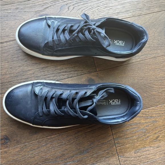 Men's Navy Leather Sneakers - Picture 3 of 4